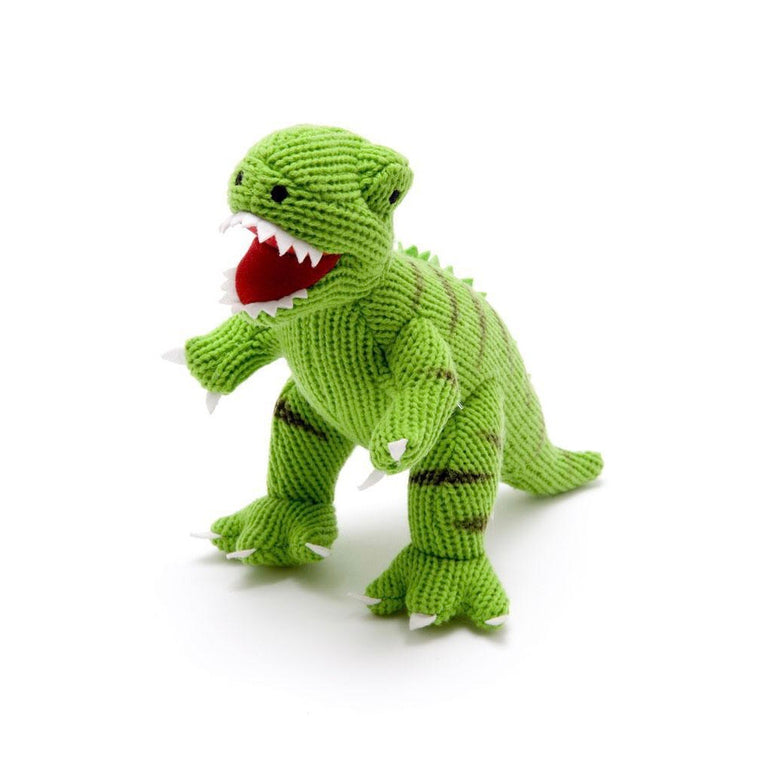 Terry Green T-Rex Knitted Dinosaur Rattle Soft Toy