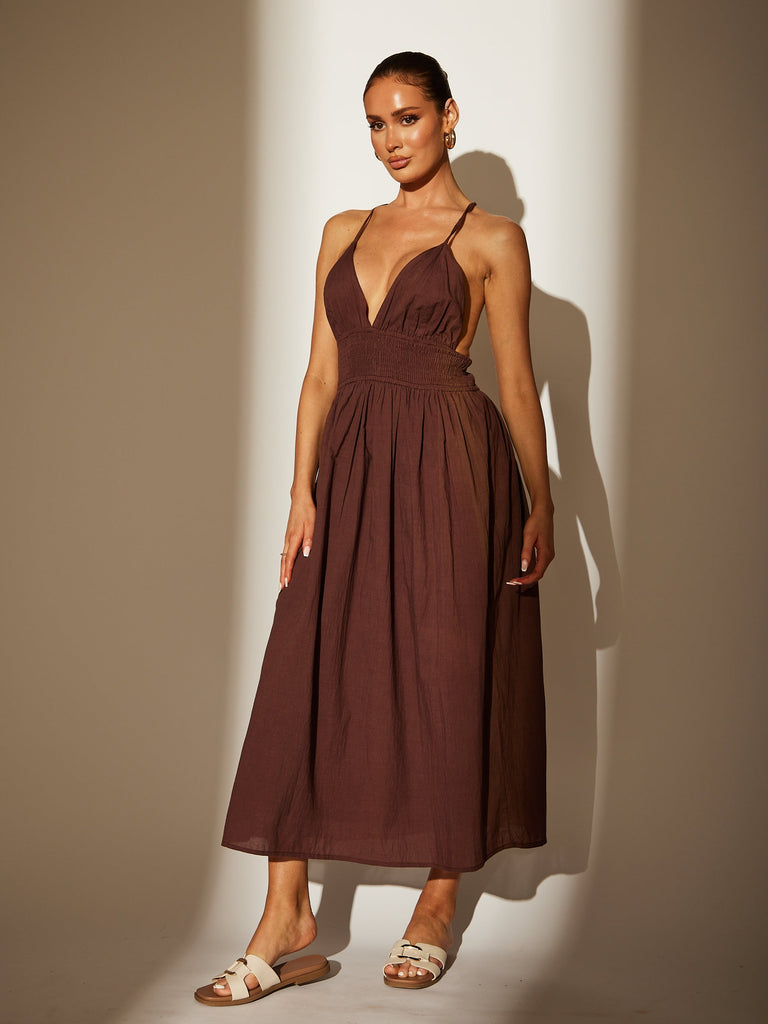 Chocolate Brown Halter Neck Dress