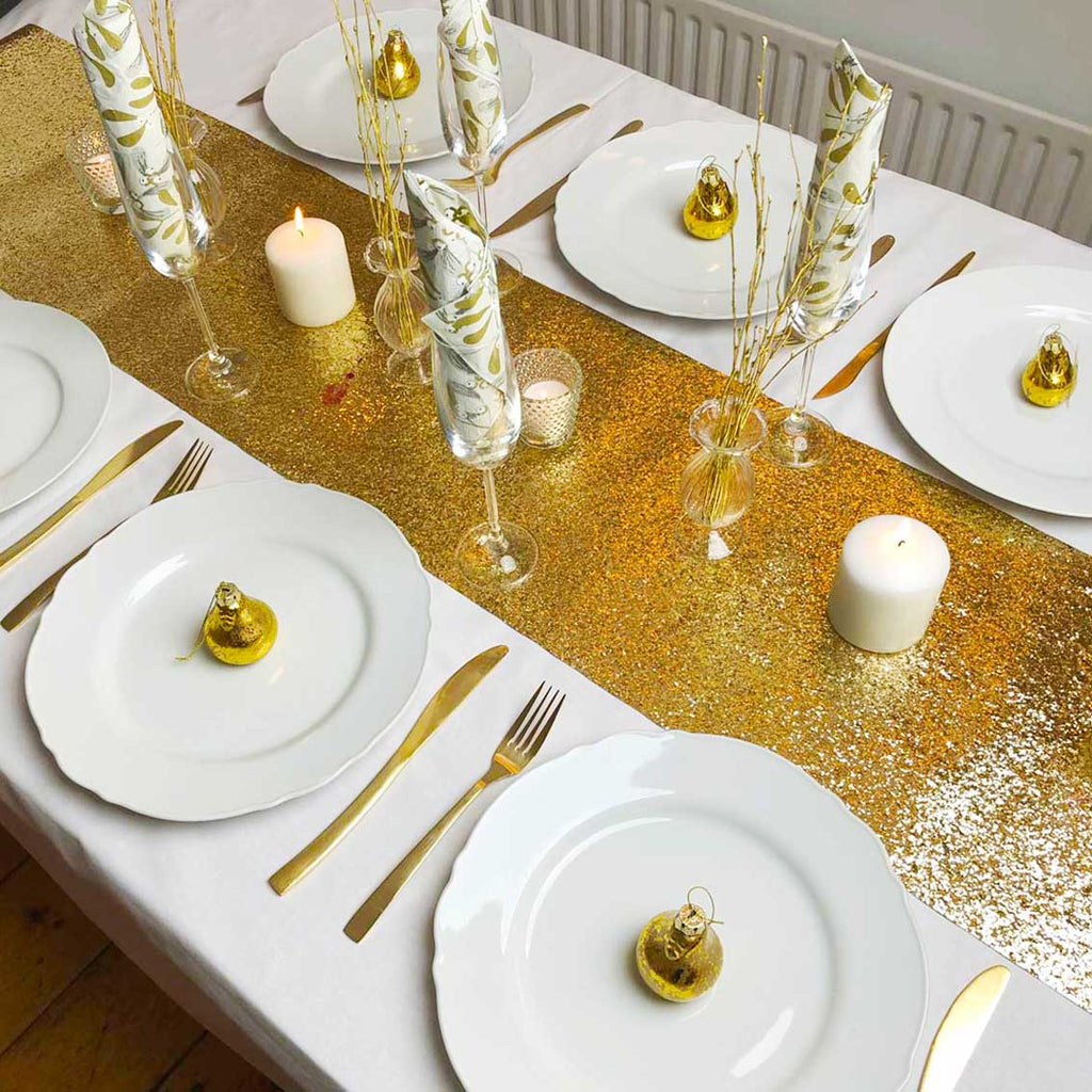 1.8m Reusable Glitter Fabric Table Runner - Gold