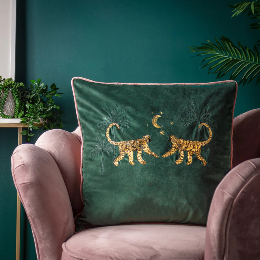 Dusk Monkey Cushion - Emerald Green