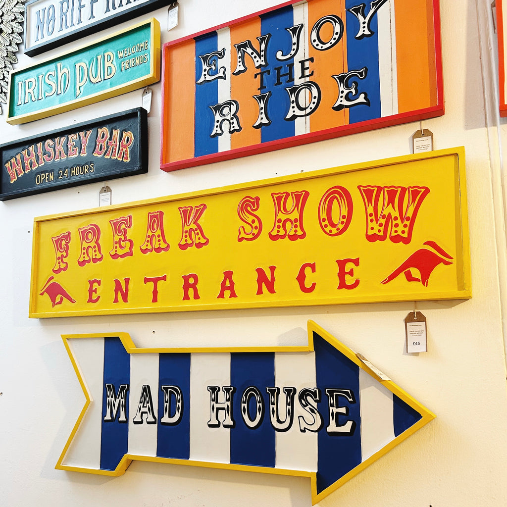 Wooden Yellow Freak Show Sign