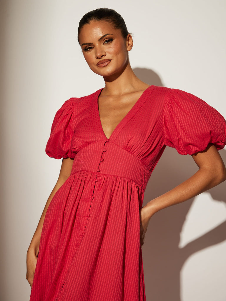 Puff Sleeve Midi Dress