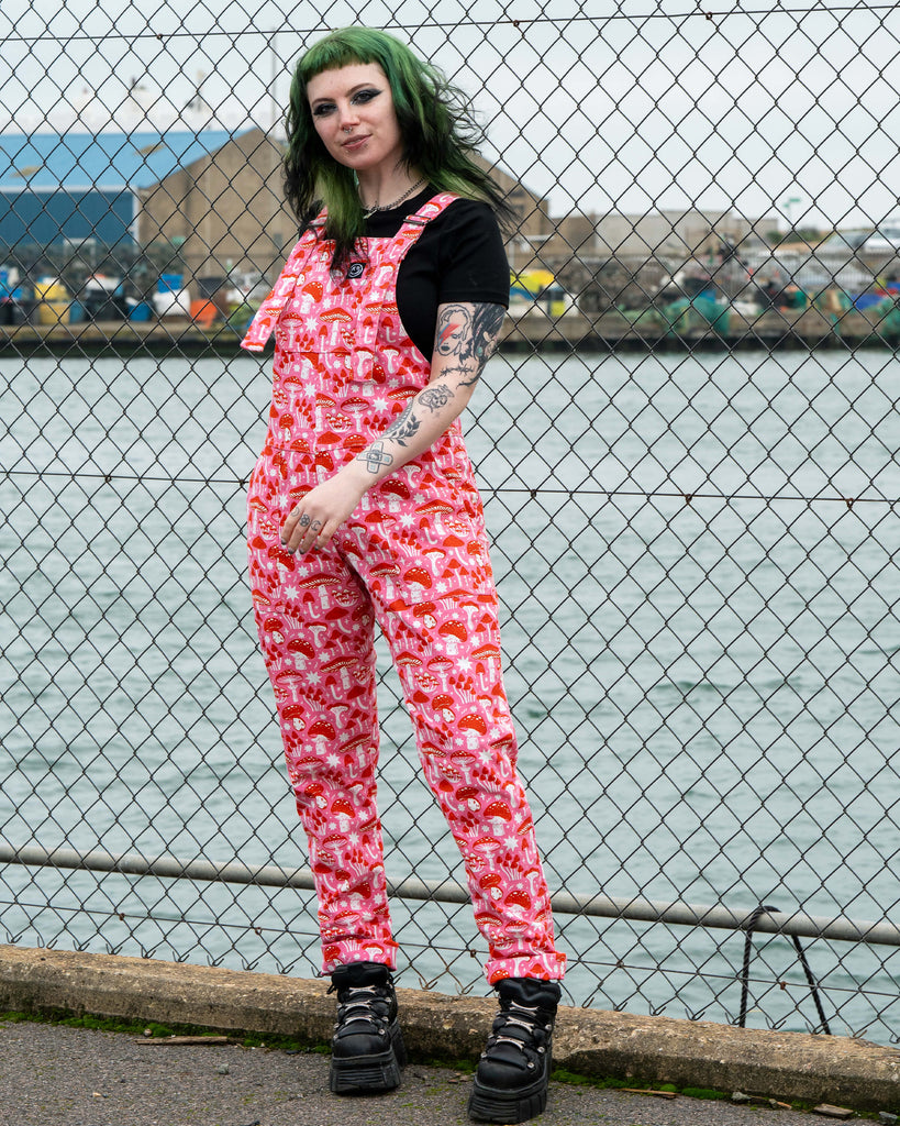 Rebel Romance Mushrooms Print Dungarees
