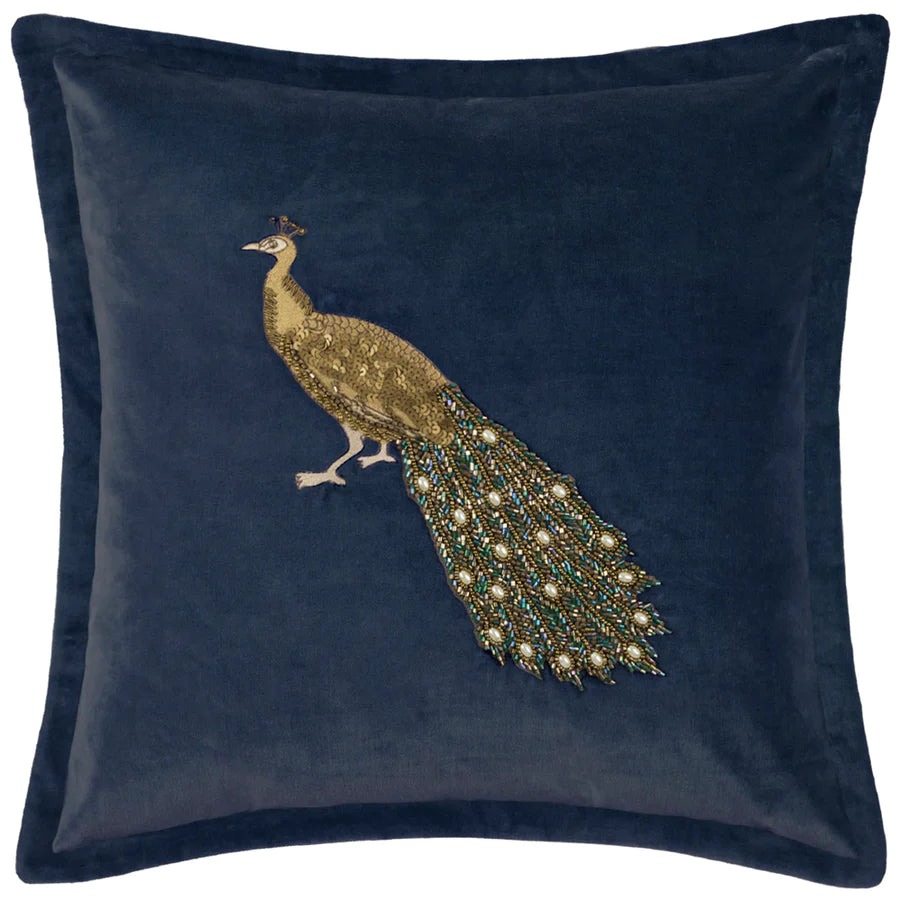 Mayura Peacock Cushion - Midnight Blue