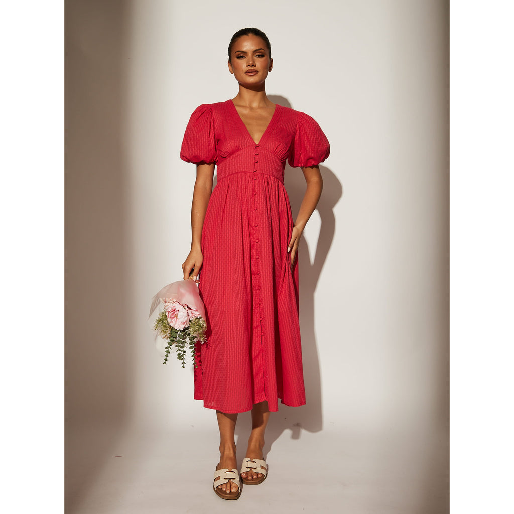 Puff Sleeve Midi Dress