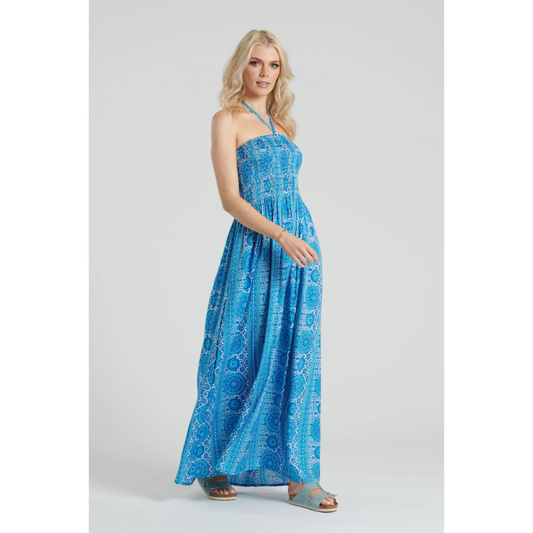2 in 1 Maxi Dress - Blue Tile Print