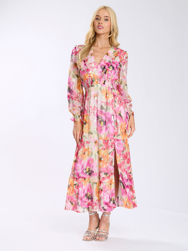 Floral & Gold Stars Midi Dress