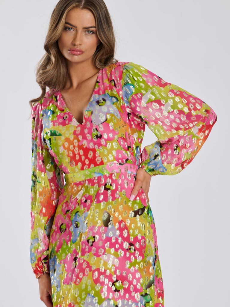 Floral & Gold Leopard Spot Maxi Dress