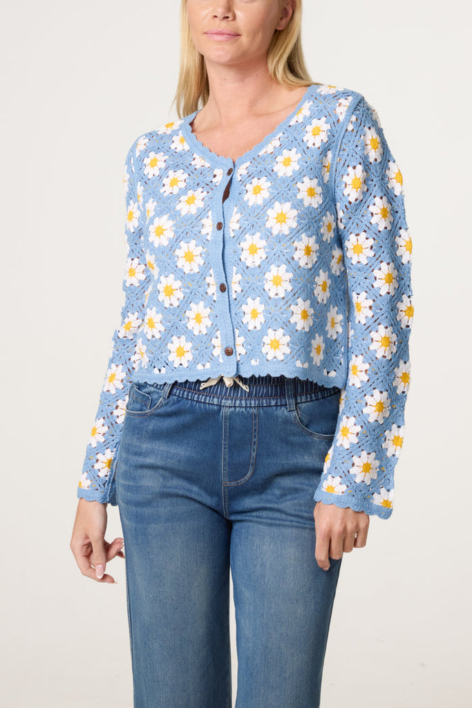 Daisy Crochet Cardigan - Blue