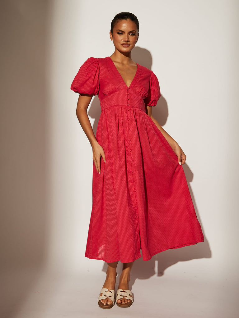 Puff Sleeve Midi Dress