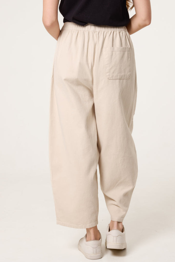 Top Stitch Barrel Leg Trousers - Stone