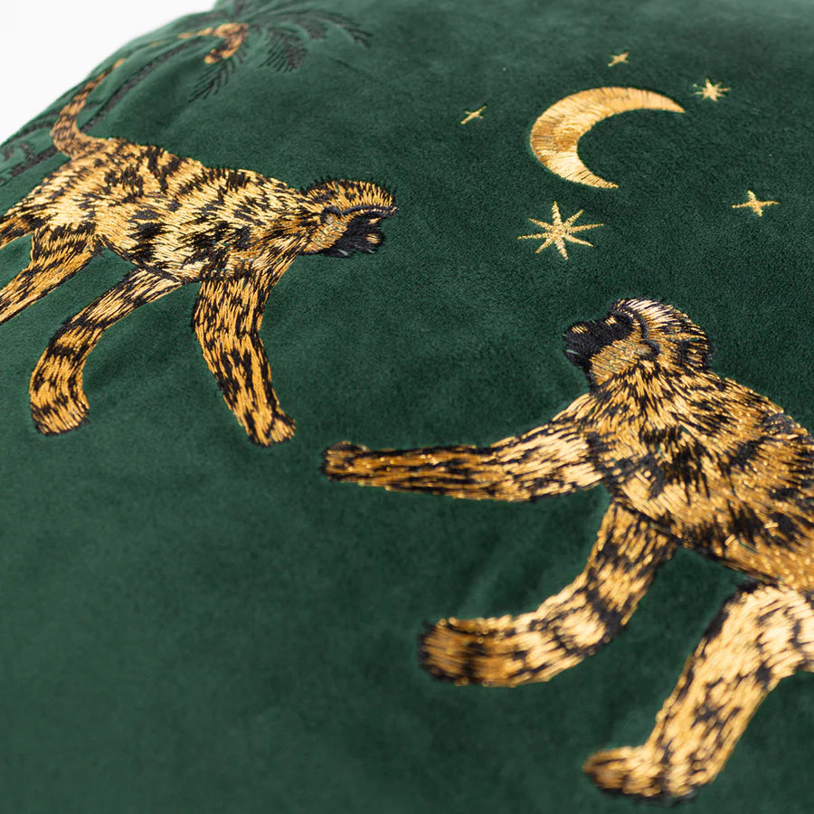 Dusk Monkey Cushion - Emerald Green