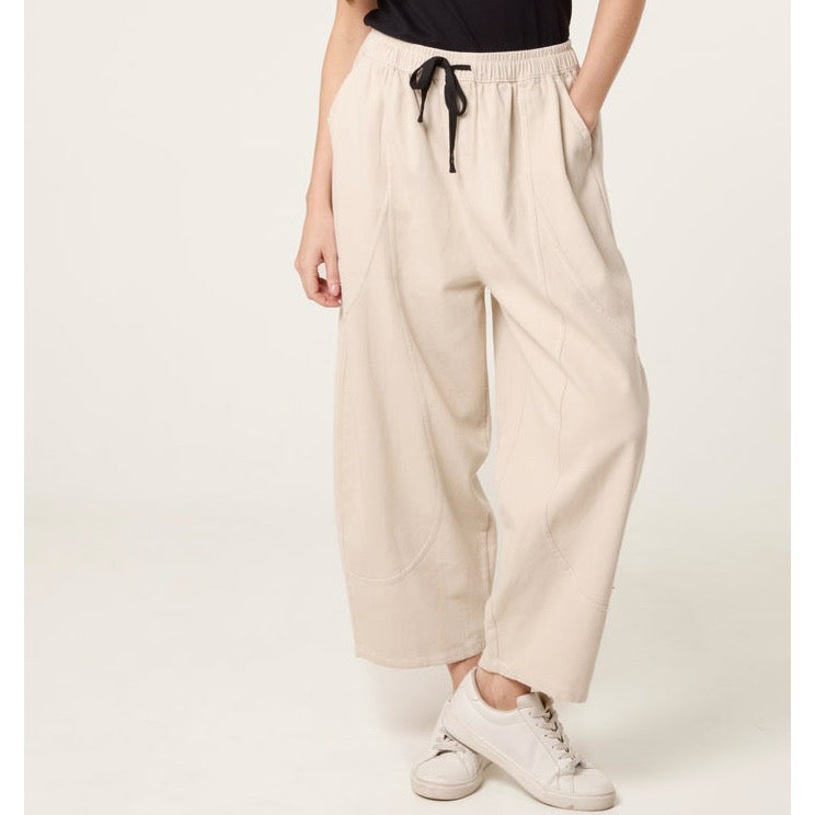 Top Stitch Barrel Leg Trousers - Stone