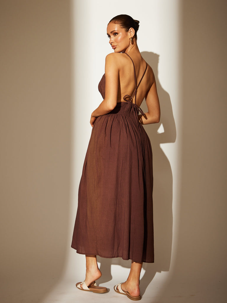 Chocolate Brown Halter Neck Dress