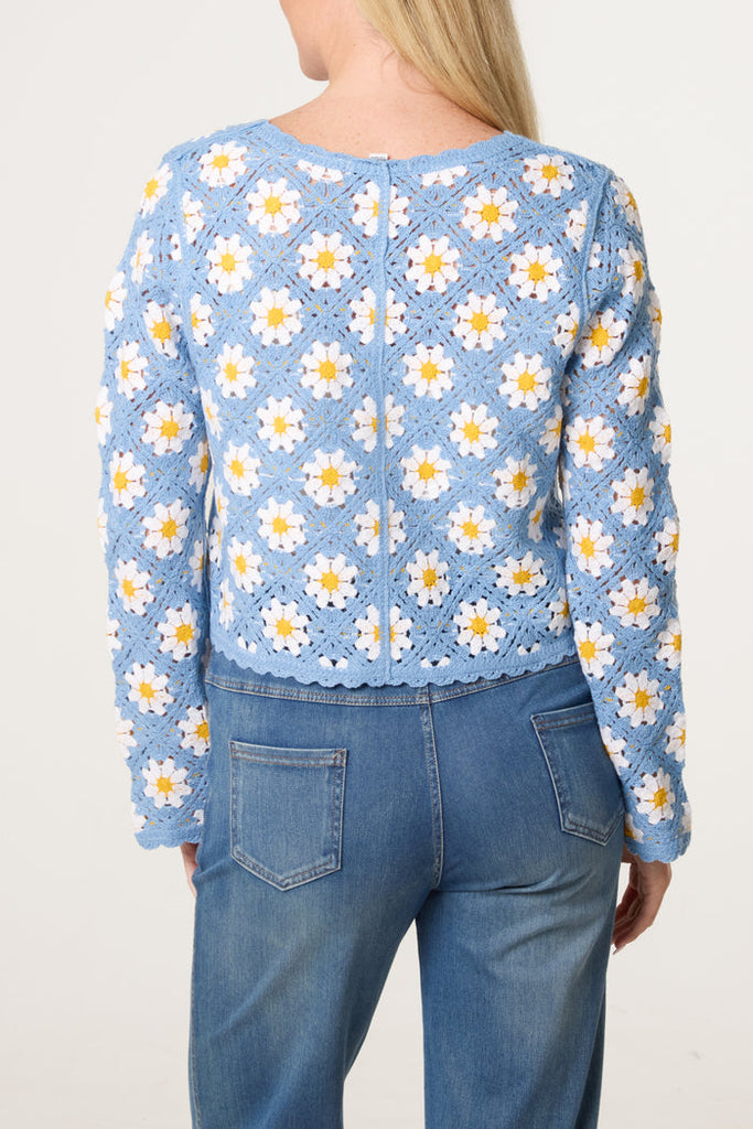 Daisy Crochet Cardigan - Blue