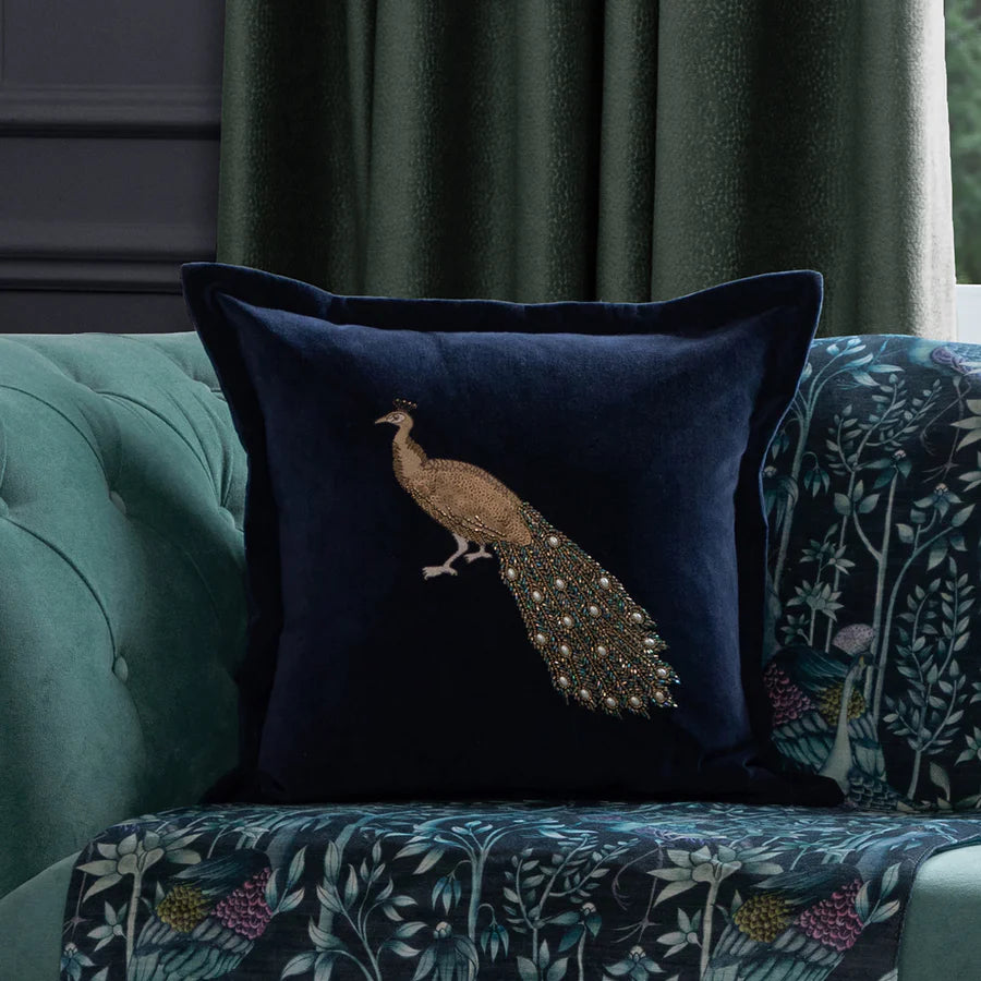 Mayura Peacock Cushion - Midnight Blue