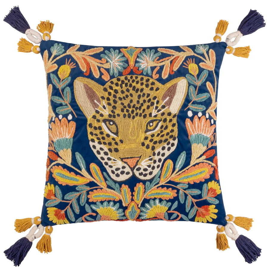 Regal Leopard Cushion - Royal Blue