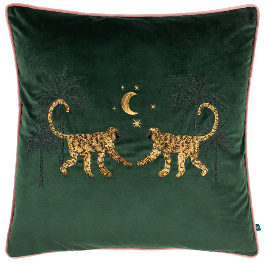 Dusk Monkey Cushion - Emerald Green