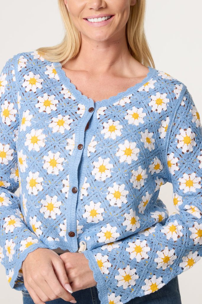 Daisy Crochet Cardigan - Blue