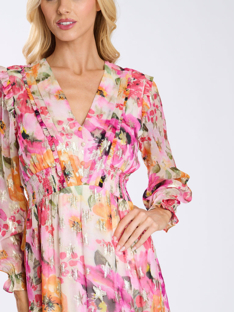 Floral & Gold Stars Midi Dress