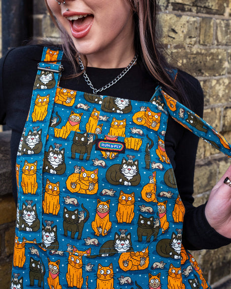 Cats and Mice Stretch Twill Dungarees