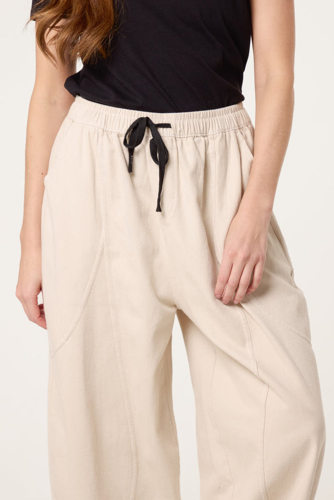 Top Stitch Barrel Leg Trousers - Stone