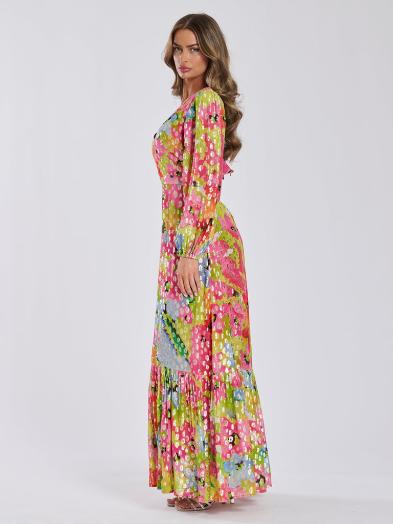 Floral & Gold Leopard Spot Maxi Dress