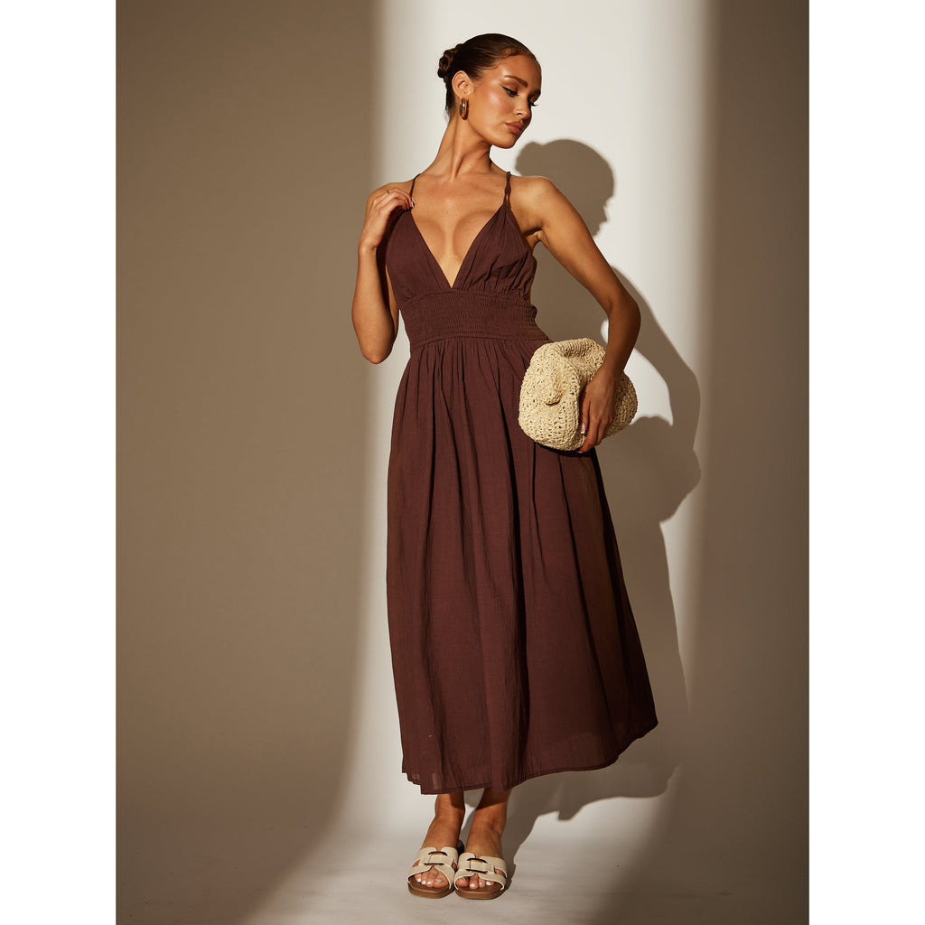 Chocolate Brown Halter Neck Dress