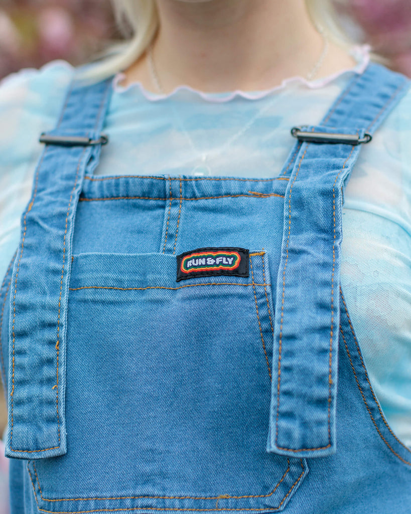 Run & Fly Light Blue Stone Wash Denim Dungarees