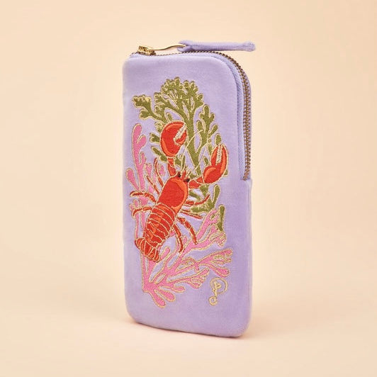 Velvet Embroidered Sunglasses Pouch - Lobster Buddies