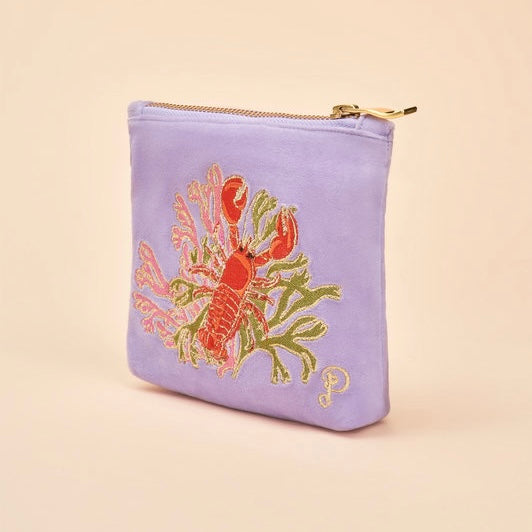 Velvet Embroidered Mini Pouch - Lobster Buddies