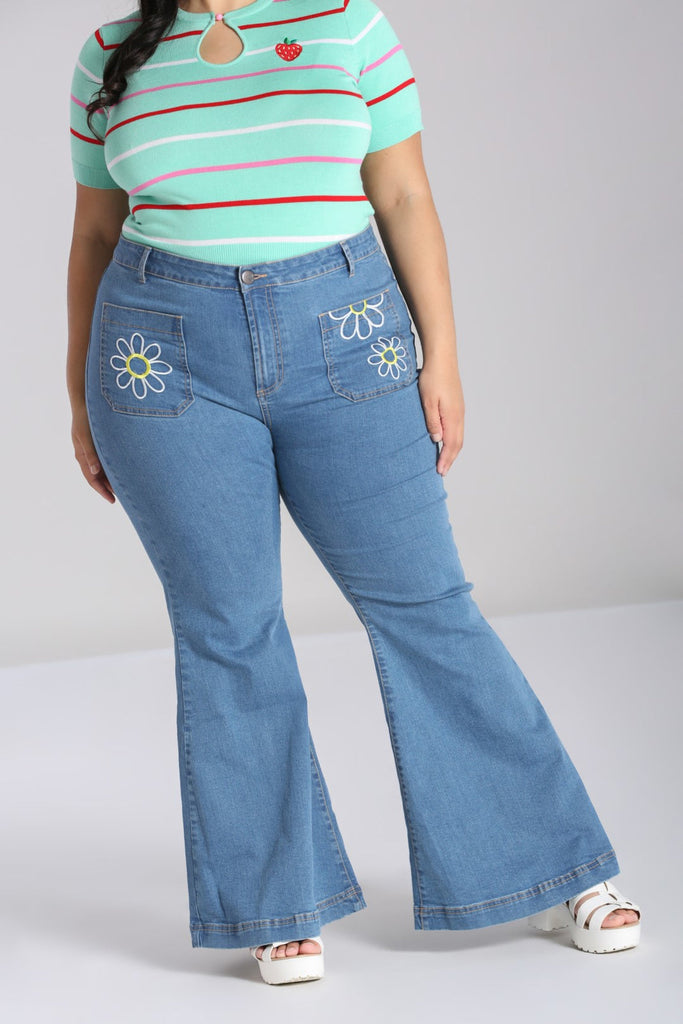 Hell Bunny Flower Power Flared Jeans