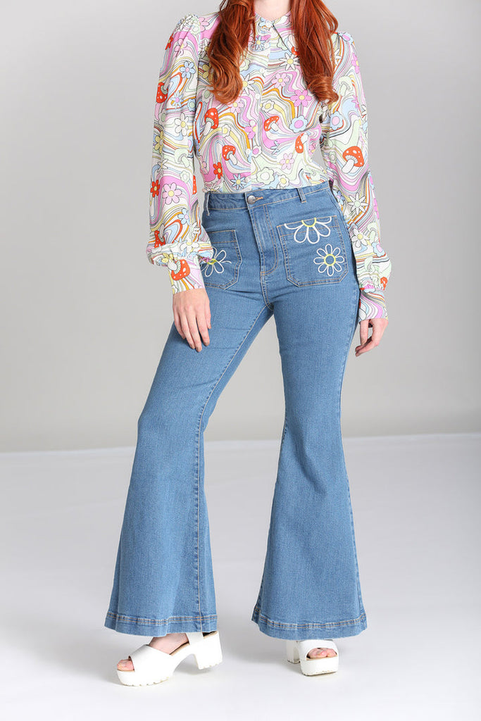 Hell Bunny Flower Power Flared Jeans