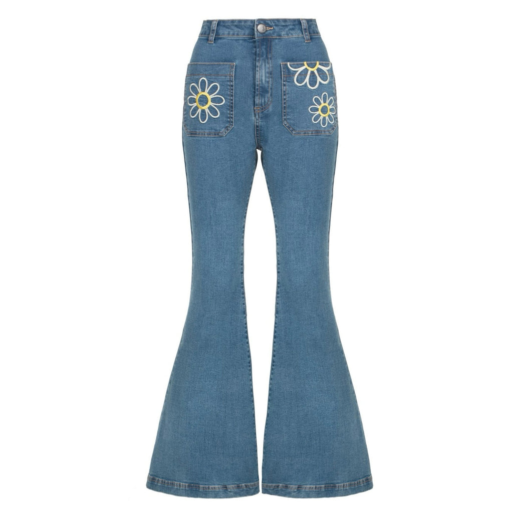 Hell Bunny Flower Power Flared Jeans