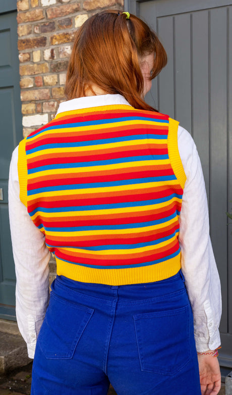 Bright Stripe Cropped Knitted Tank Top Vest