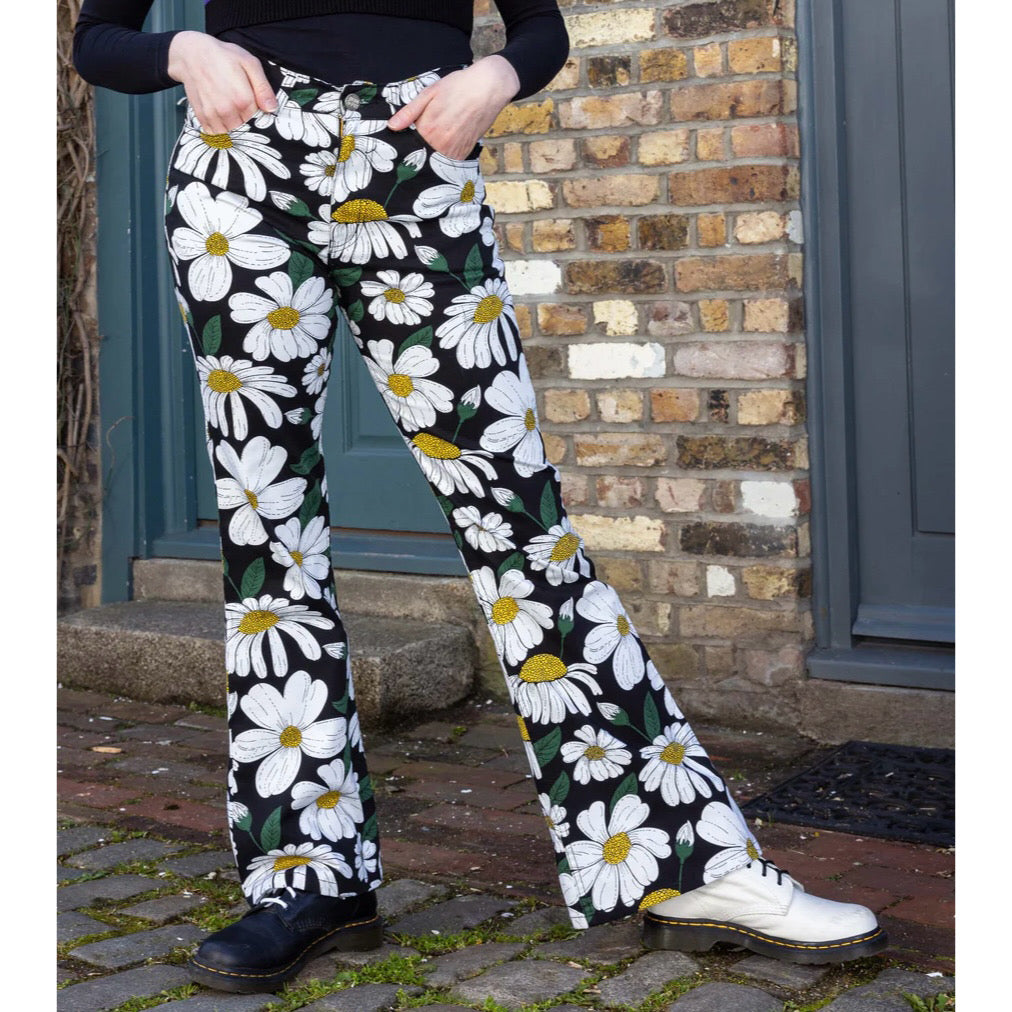 Black Daisy Bell Bottom Flares