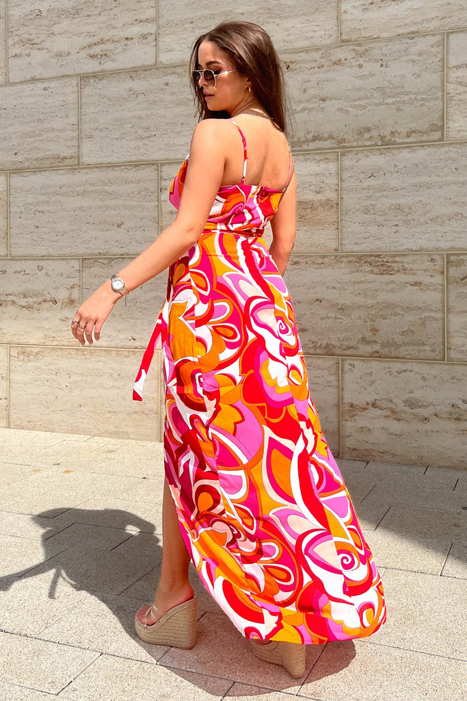 Mia Pink & Orange Wrap Maxi Dress