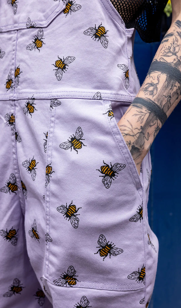 Lavender Bees Stretch Twill Dungarees