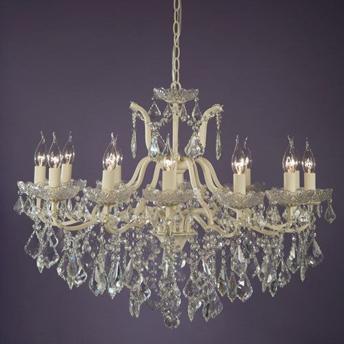 12 Arm Cream Crack Cut Glass Chandelier