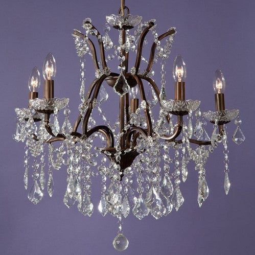 5 Arm Bronze Cut Glass Droplet Chandelier