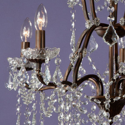 5 Arm Bronze Cut Glass Droplet Chandelier