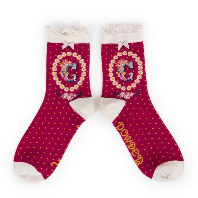 Powder Alphabet Ankle Socks - C
