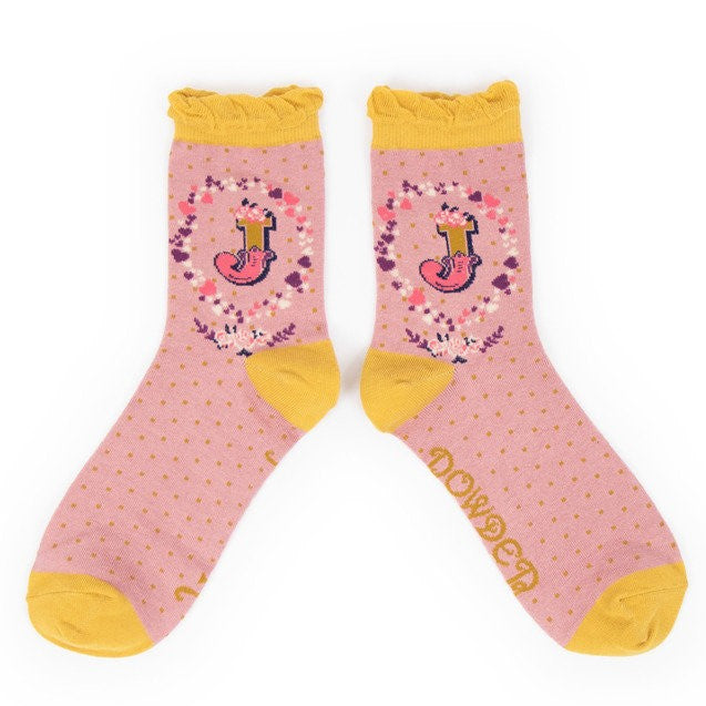 Powder Alphabet Ankle Socks - J