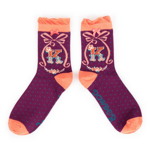 Powder Alphabet Ankle Socks - K