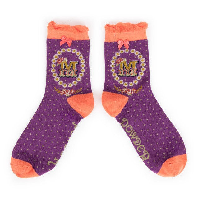 Powder Alphabet Ankle Socks - M