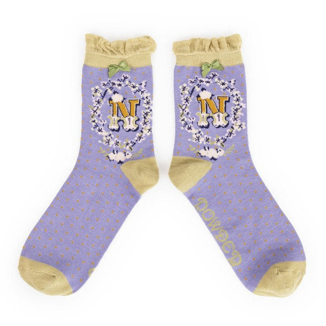 Powder Alphabet Ankle Socks - N