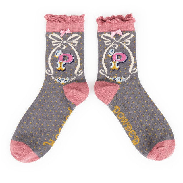 Powder Alphabet Ankle Socks - P