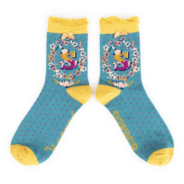 Powder Alphabet Ankle Socks - S