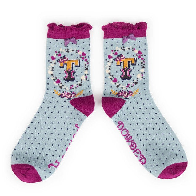 Powder Alphabet Ankle Socks - T