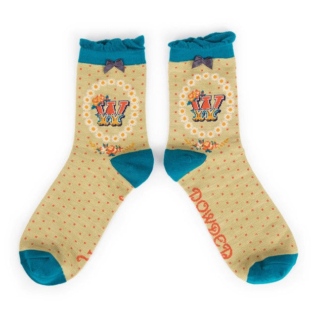 Powder Alphabet Ankle Socks - W